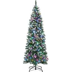 Homcom 6 ft Pre-Lit Slim Snow Tipped Artificial with Multi-Coloured Christmas Tree 182.9cm