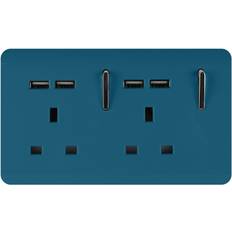 Trendi Switch 2 Gang 13Amp Socket (inc. USB ports) in Ocean Blue