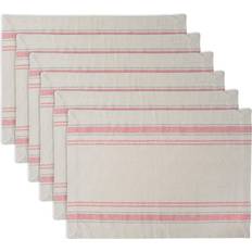 DII French Stripe Tabletop Collection Farmhouse Place Mat Grey, Beige, Brown, Red