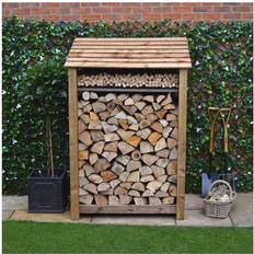 Brown Firewood Shed Rutland County Garden Furniture Greetham 6ft log store + Kindling Shelf - Rustic