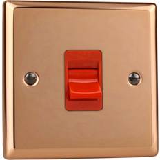 Varilight Polished Copper 45A Cooker Switch (Single Plate, Red Rocker) XY45S.CU