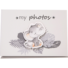 Happy Homewares Cute Baby Elephant Grey Photo Album with Silver Stars and Palm Leaves
