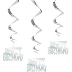 Birthdays Party Decorations Unique Party 62940 Hanging Swirl Silver Happy Birthday Decorations, Pack of 3