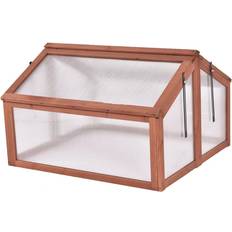 Costway 31.3 35.4 23.0 Wooden Red-brown Double Box Greenhouse Raised Plants Bed