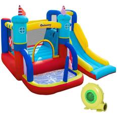 OutSunny 4 in 1 Kids Sailboat Style Bouncy Castle with Slide Pool Trampoline & Climbing Wall