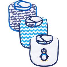 Luvable Friends Boys' Bibs Mr. Blue Mr. Penguin Three-Piece Drooler Bib Set