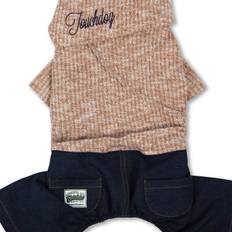 Touchdog SW22PCSM Vogue Neck-Wrap Sweater & Denim Pant Outfit Peach