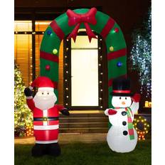 GlitzHome Lawn Inflatables White Inflatable Santa Snowman Gate Arch