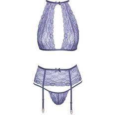 Lace Suspender Set With Ornamental Stones Lavender