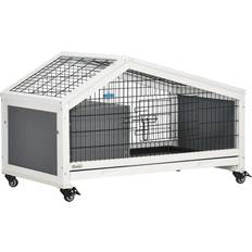 Pawhut Rabbit Cage with Water Bottle, Wheels, Slide-Out Tray - Dark Grey Dark