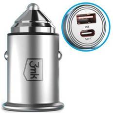 3mk Hyper Car Charger 30W USB-C PC3.0, USB-A QC4.0 Silver