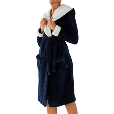 Blue - Women Sleepwear Chelsea Peers Plain Fluffy Hooded Dressing Gown