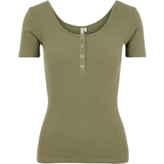 Best Blouses Pieces Kitte Ribbed Short Sleeved Top - Olive