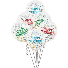 Unique Party 6 Clear 12 Inch Birthday Bright Assorted Confetti Balloons