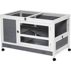 Pawhut Wooden Rabbit Hutch Elevated Guinea Pig House Pet Bunny Cage with Slide-Out Tray Lockable Door Openable Roof