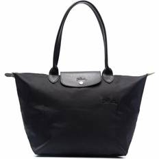 Magnetic Lock Totes & Shopping Bags Longchamp Le Pliage Shoulder Leather Trim Tote Bag - Black