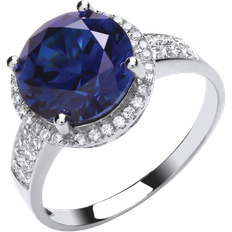 Jewelco London Halo Solitaire Engagement Ring - Silver/Blue/Transparent