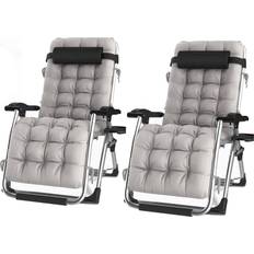Camping Chairs Groundlevel Luxury Recliner Extra Wide Gravity Chairs With Cup Holder Set Of 2