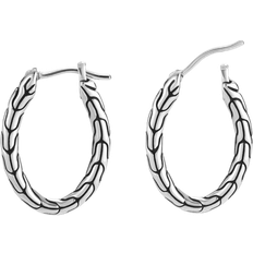 John Hardy Carved Chain Small Oval Hoop Earrings - Silver