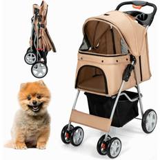 Gymax 4-Wheel Folding Pet Stroller with Storage Basket Adjustable Canopy