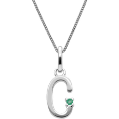 Gemondo Initial C Emerald Letter Charm Necklace - Silver/Green