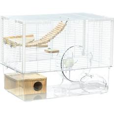 Pawhut Hamster Cage, Gerbilarium Cage w/ Deep Bottom, Ramp, Exercise Wheel