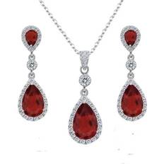 Brittany's Necklace Set - Silver/Diamonds/Red