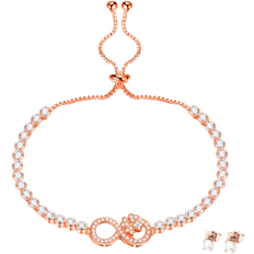 Rose Gold - Women Jewellery Sets Victoria's Candy Infinity Flower Bracelet and Earrings - Rose Gold/Transparent