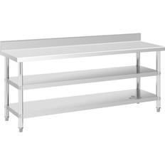 Royal Catering Rostfri arbetsbänk med skyddskant 200 x 60 x 16.5 cm 235 kg 2 hyllor RCAT-200/60-SPS3SH