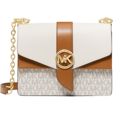 Michael Kors Greenwich Small Color Block Logo and Saffiano Leather Crossbody Bag - Vanilla/Acorn