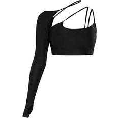 PrettyLittleThing Slinky Cut Out One Sleeve Crop Top