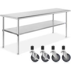 Kitchen Islands GRIDMANN 72 x 24 in. Stainless Steel Kitchen Utility Table with Bottom Shelf and Casters, Silver