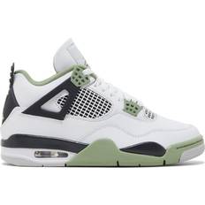 Nike Air Jordan 4 - Women Shoes Nike Air Jordan 4 Retro W - White/Oil Green/Dark Ash/Neutral Grey