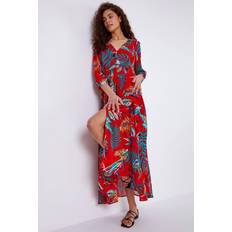 Roman Tropical Print Belted Maxi Dress