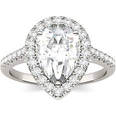 Charles & Colvard Pear Forever One Moissanite Halo Engagement Ring - White Gold/Transparent