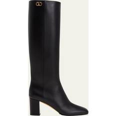 Gold High Boots Valentino Garavani Calfskin Block-Heel Knee Boots