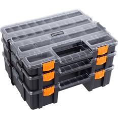 Stalwart 13 in. Gray Polypropylene 3-In-1 Portable Tool Box Organizer with 52 Customizable Compartments, Dark Gray and Orange