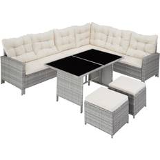 tectake Rattan Garden Furniture Outdoor Lounge Set, 1 Table incl. 3 Sofas