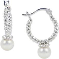 PearLustre by Imperial Sterling Silver 6-6.5mm Cultured Pearl Twist Hoop Drop Earrings Silver