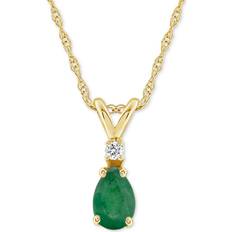 Celebration Gems 14K Yellow Gold Pear-Shaped Emerald & Diamond Accent Pendant Necklace, Women's, 18" Green"