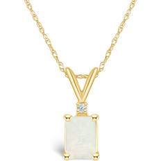 Celebration Gems 14k Gold Emerald Cut Opal & Diamond Accent Pendant Necklace, Women's, 18" White"