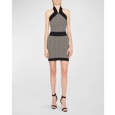 Balmain Short Halter Neck Monogram Knit Dress