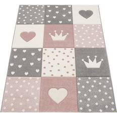 Grey Rugs Kids Rug for Nursery with Dots Hearts And Stars In Pastel Colors