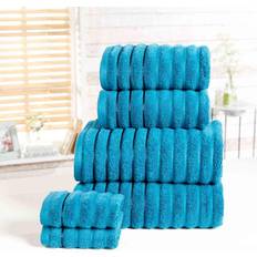 Rapport Set Hand Cloth Ribbed Guest Towel Blue, Turquoise