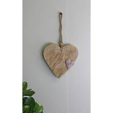 Geko Wooden Hanging Heart with Silver Heart Christmas Tree Ornament