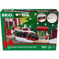 BRIO World 36014 Batterie-Dampflok Weihnachts-Set Aus dem Schornstein der Lokomotive strömt kalter Wasserdampf Großes Schienenlayout für eine Rundtour um den Weihnachtsbaum, empfohlen ab 3 Jahren