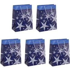 Sigel GT025 26x33x12 cm Christmas Gift Bag large Shining Stars Blue White (Set of 5)