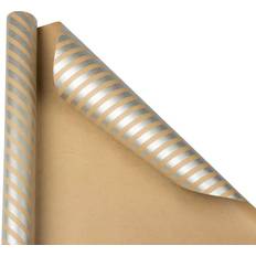 Jam Paper Striped Gift Wrap 25 Sq. ft Brown & Silver Christmas 1 Pack