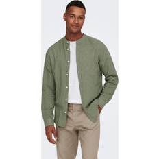 Only & Sons Slim Fit Chinese Collar Shirt - Green/Swamp