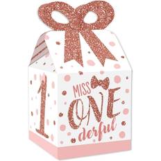 Big Dot of Happiness 1st Birthday Little Miss Onederful Square Favor Gift Boxes Girl First Birthday Party Bow Boxes Set of 12